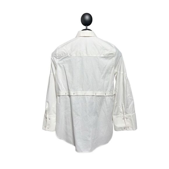 Per Se by Carlisle White Cropped Utility Button Up Long Sleeve Blouse Size 4 - Picture 3 of 5